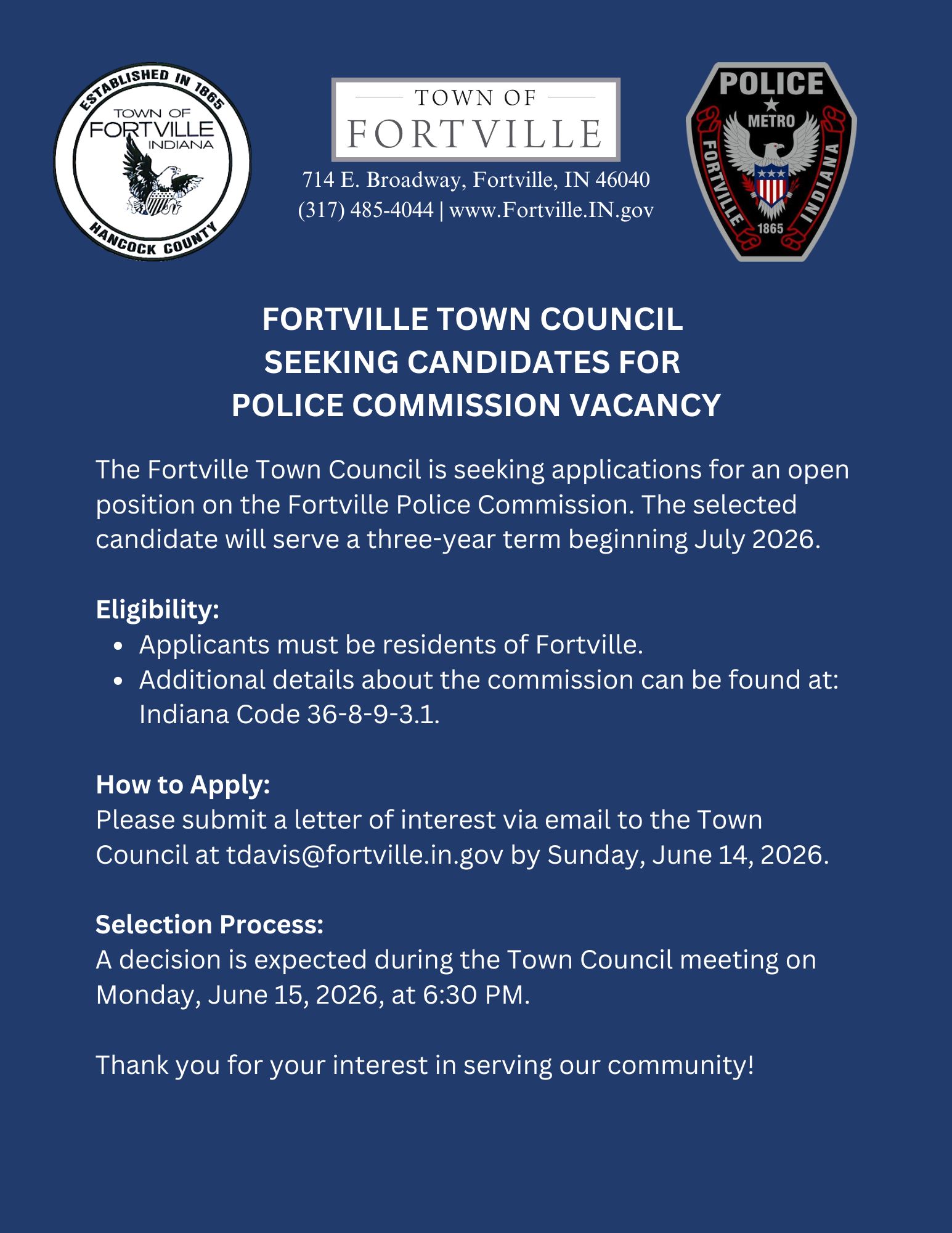 Town Council Seeking Interest for Police Commission Seat